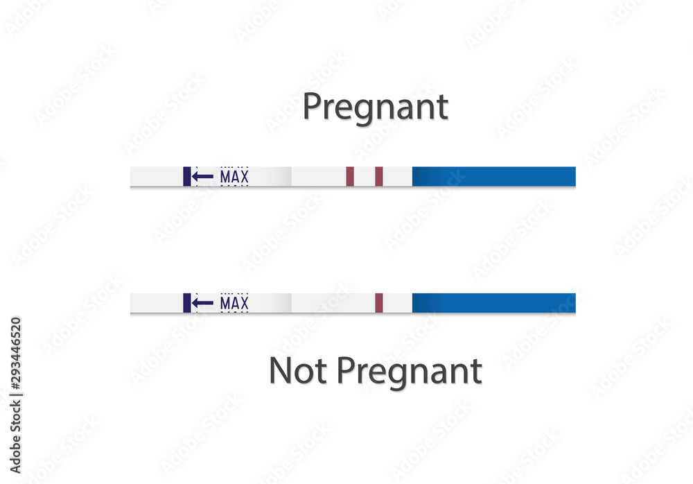 Pregnancy test strips. Negative and positive option. Set for pregnant women. Vector Illustration