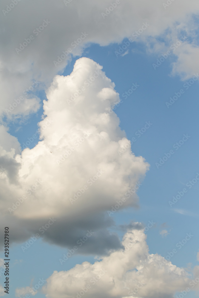 White powerfully cumulus clouds on a blue sky.