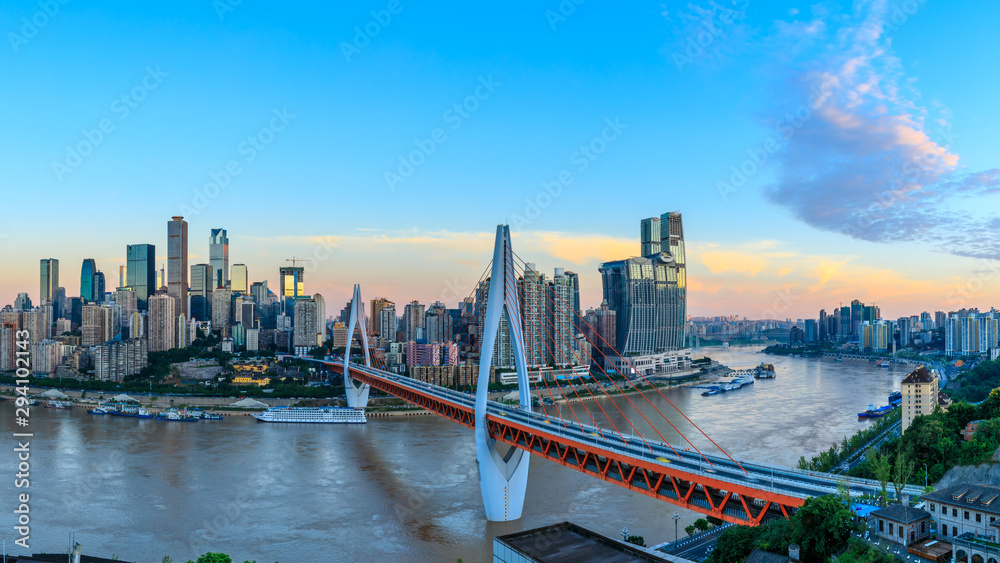 Modern metropolis skyline at sunrise,Chongqing,China,Chongqing panorama.