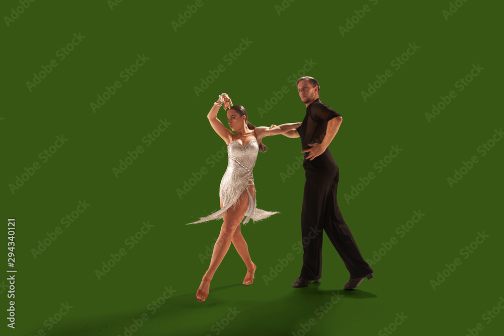 Ballroom dancing isolated on green screen.