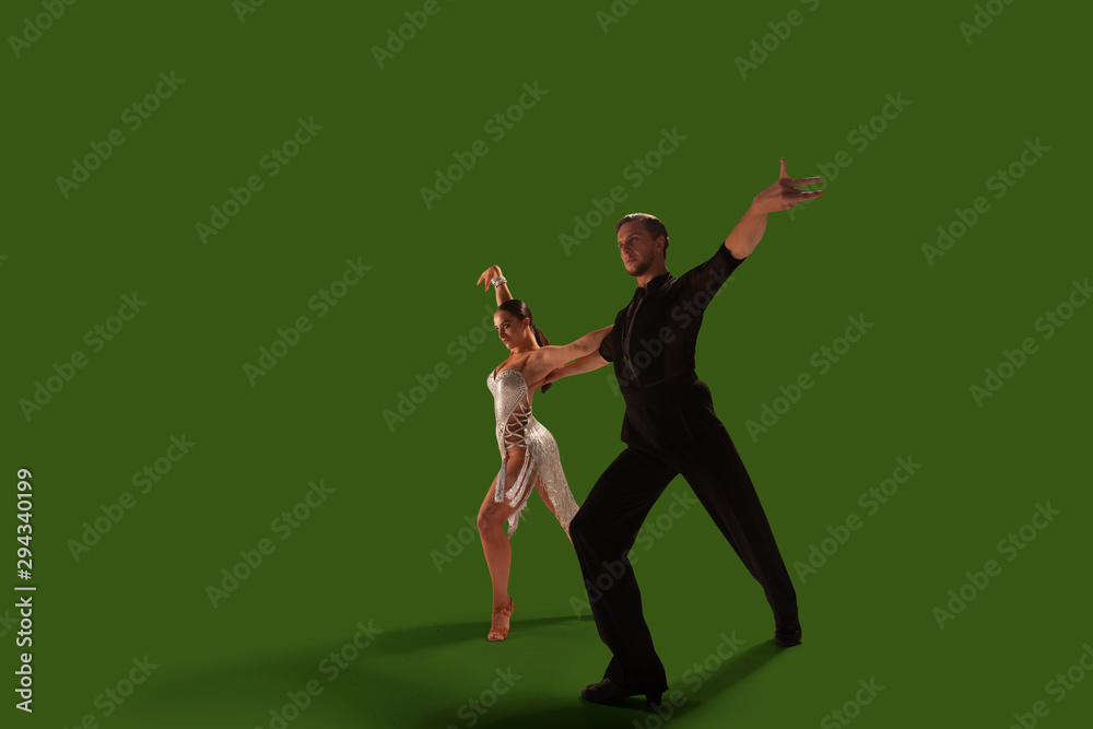 Ballroom dancing isolated on green screen.