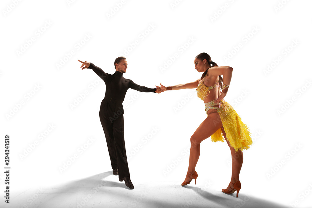 Ballroom dancing isolated on white.