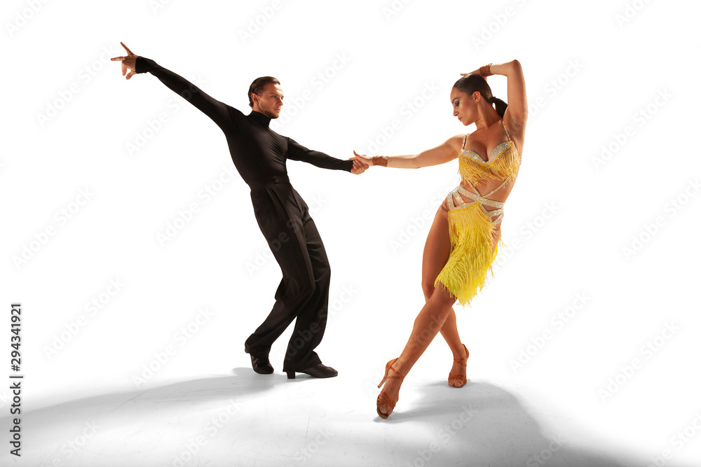 Ballroom dancing isolated on white.