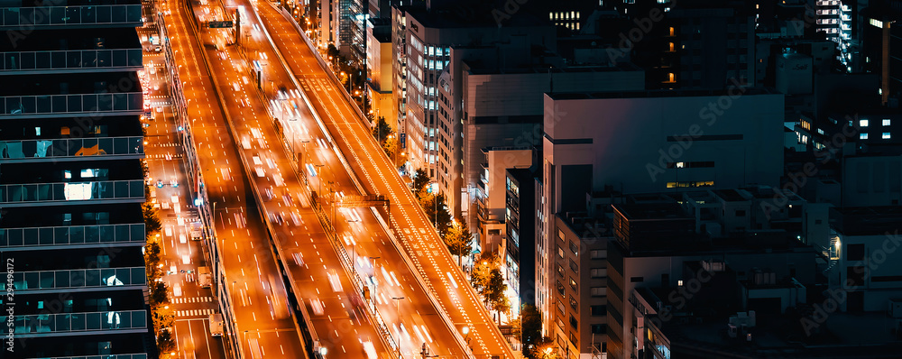 Aerial view of a massive highway in Osaka, Japan