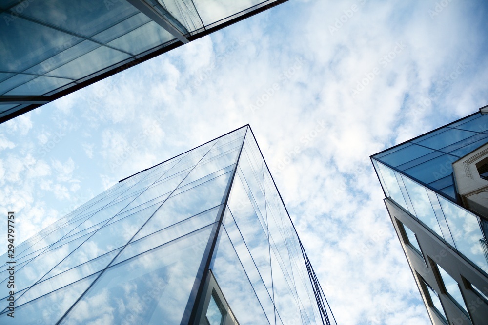 The windows of a modern building for offices. Business buildings architecture.