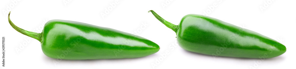 Green pepper collection isolated on white background. Pepper Clipping Path.