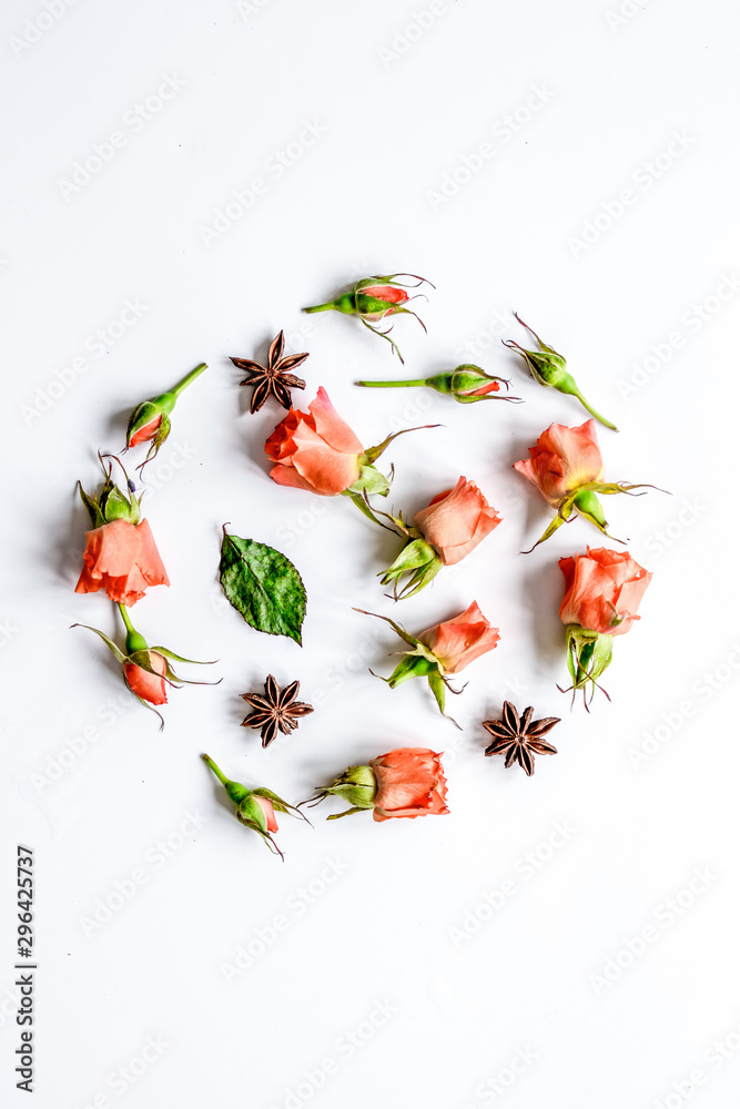 pattern of flowers on white background top view mock up