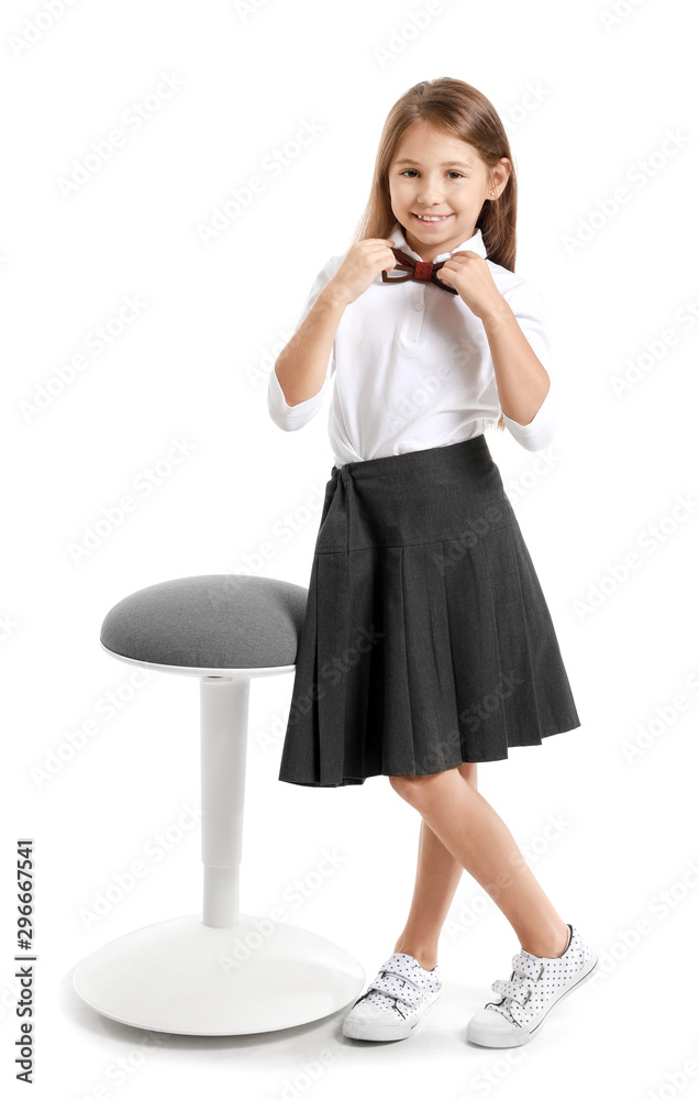 Cute fashionable girl on white background