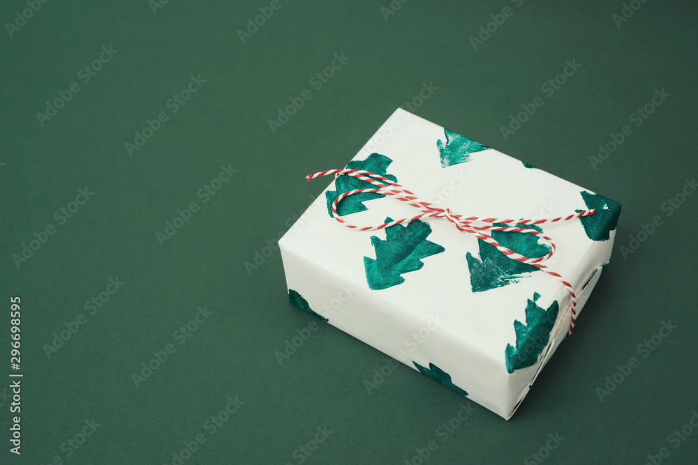 Gift box in Christmas handmade. Noel concept creative.