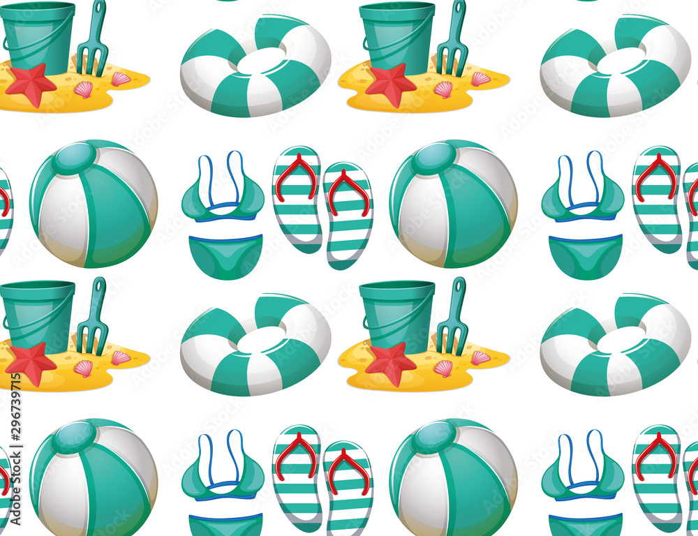 Seamless background design with beach toys