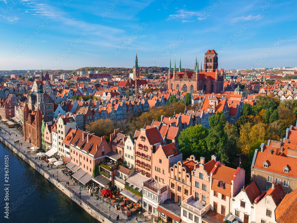 Aerial view of the old town in Gdansk with beautiful architecture, Poland