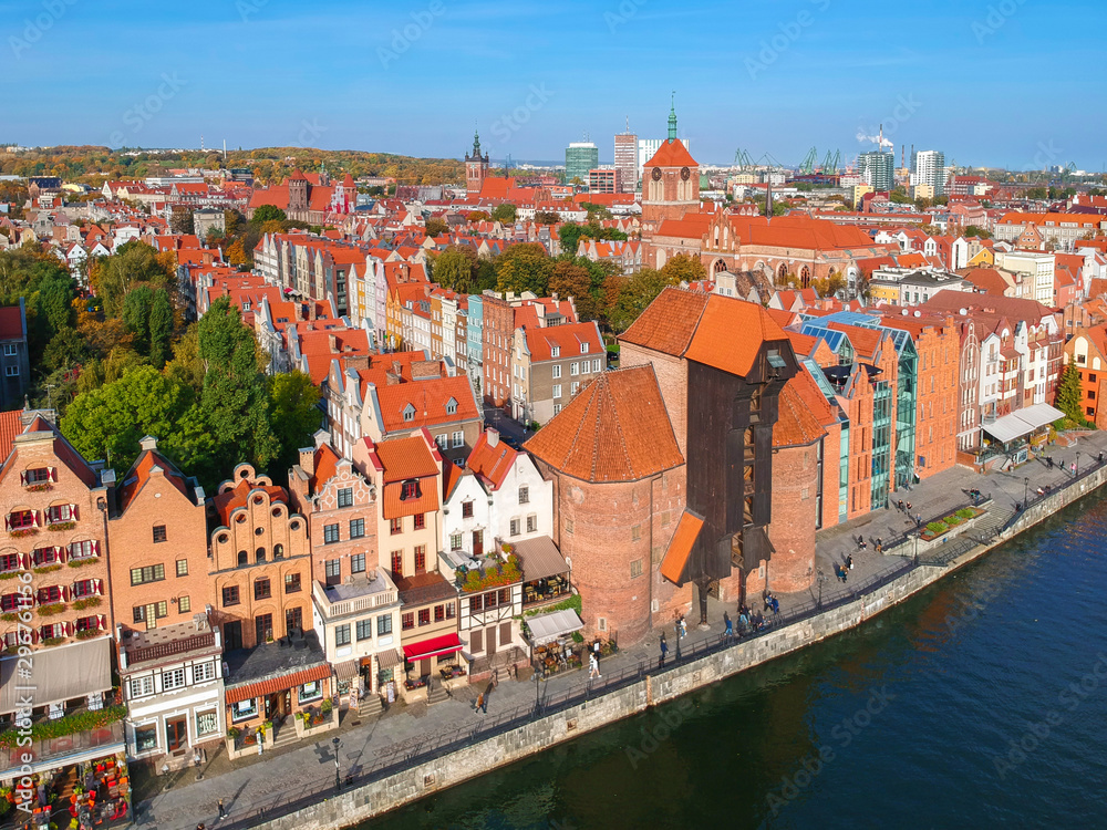 Aerial view of the old town in Gdansk with beautiful architecture, Poland