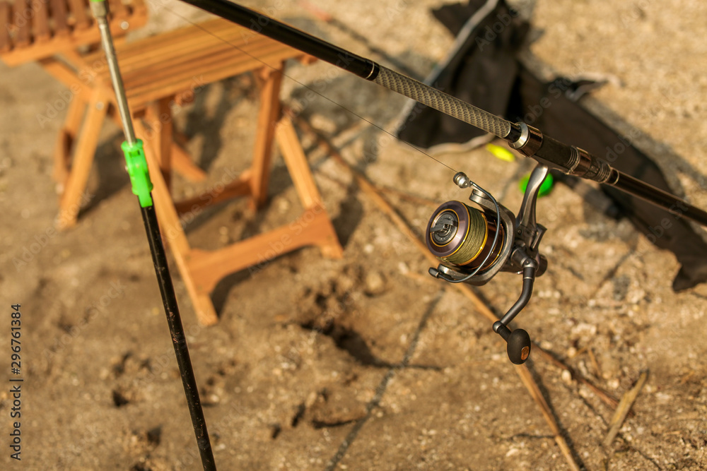 Fishing in river on summer day, closeup