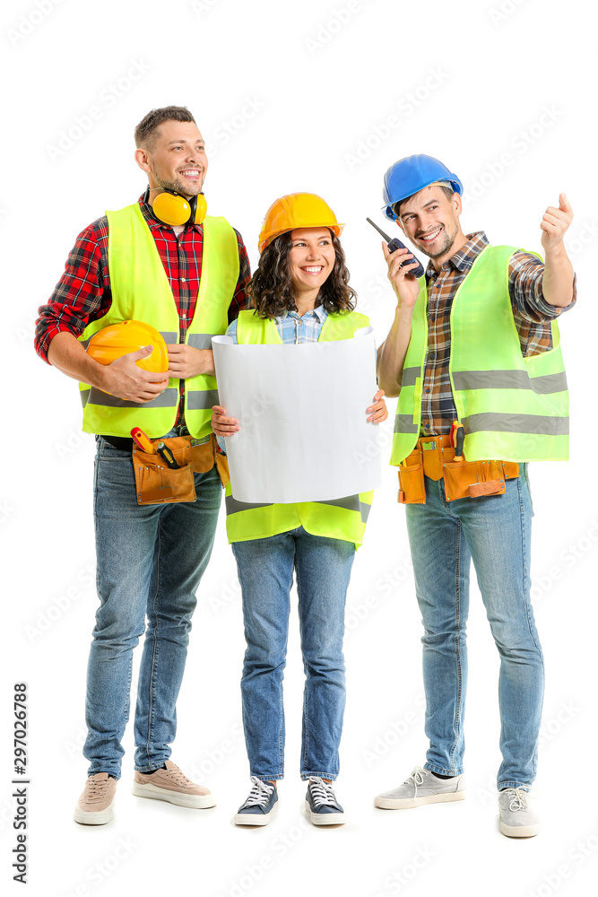 Portrait of architects on white background