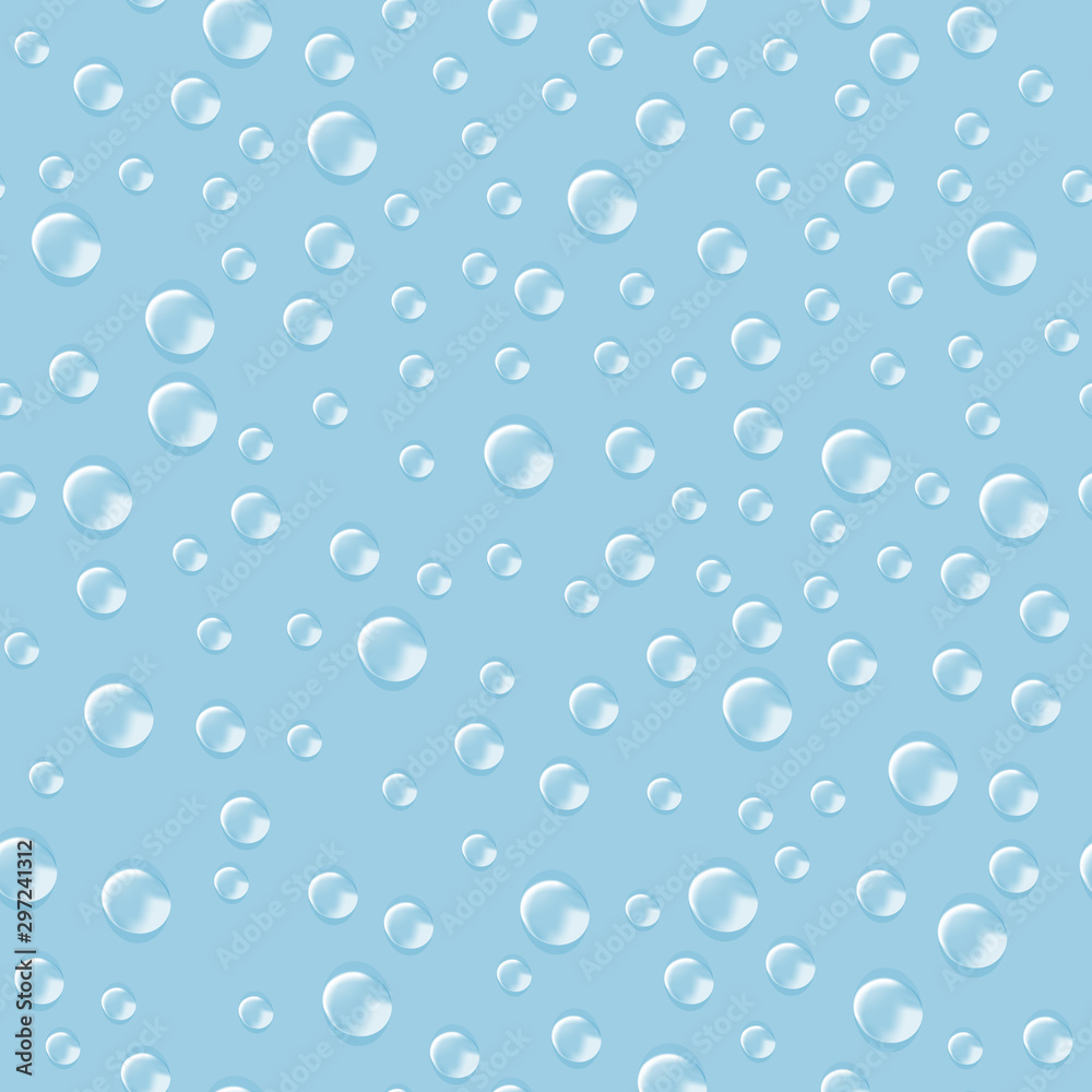 Light blue seamless pattern with trasparent drops. Clear water. Cartoon vector illustration. Object 