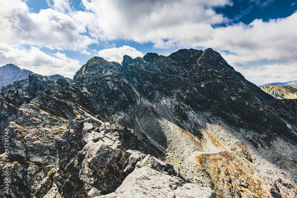 High mountain peaks. Tatra Mountains in Poland. View from Koscielec