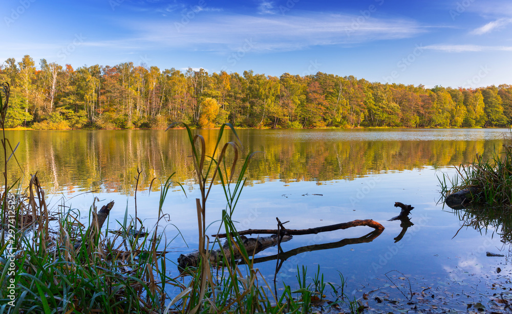 Beautiful landscape of the lake in autumn, Poland