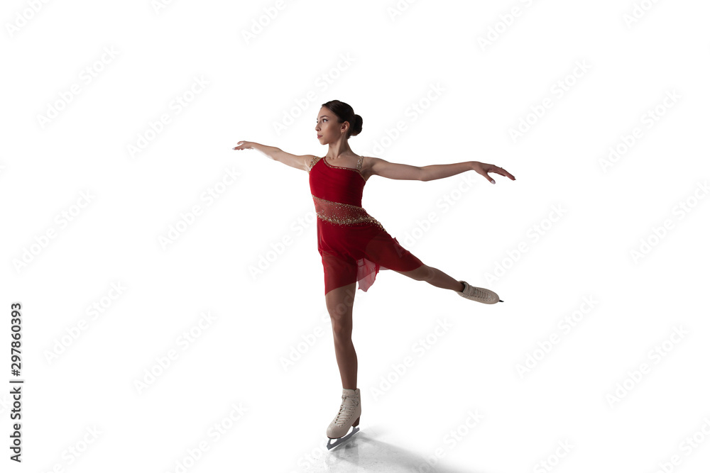 Figure skating girl isolated on white.