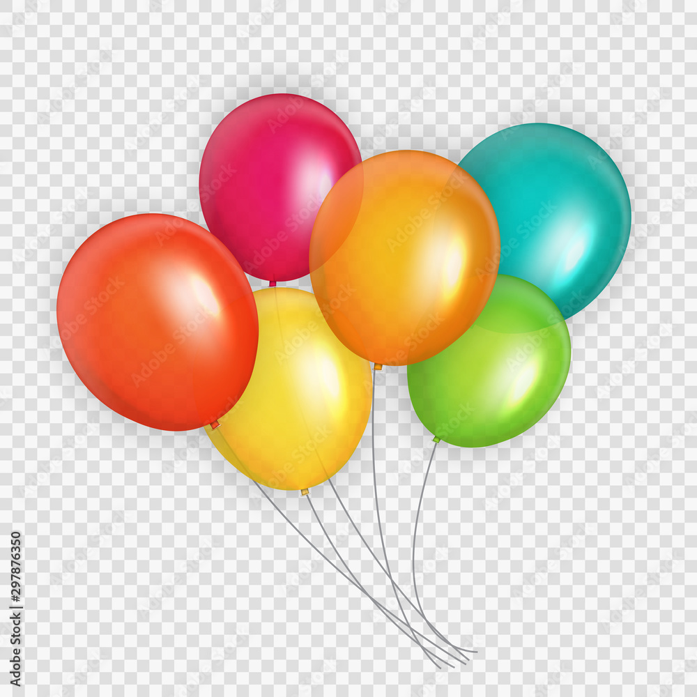 Group of Colour Glossy Helium Balloons Background. Set of  Balloons for Birthday, Anniversary, Celeb