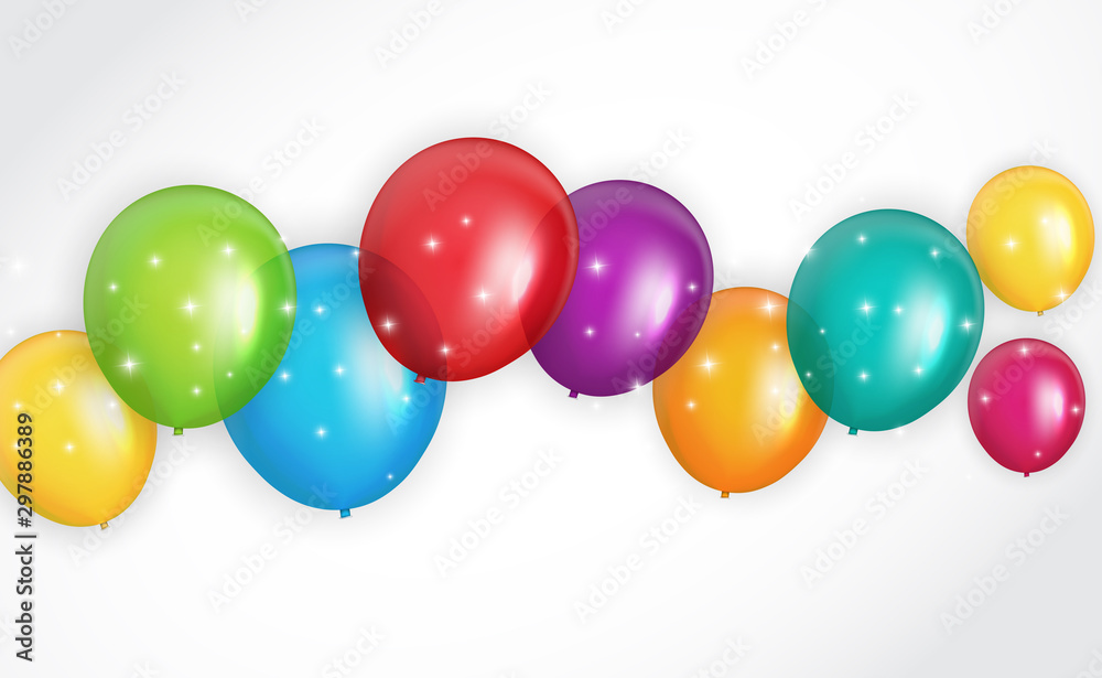 Group of Colour Glossy Helium Balloons Background. Set of  Balloons for Birthday, Anniversary, Celeb