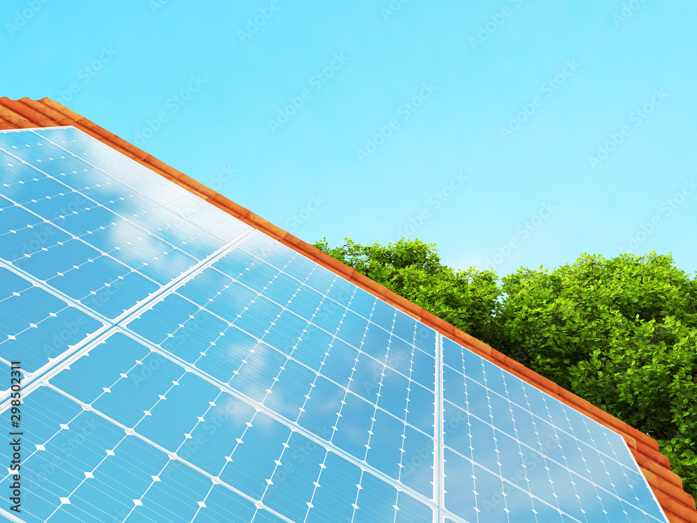 Photovoltaic panel or pv for power generation, 3d rendering