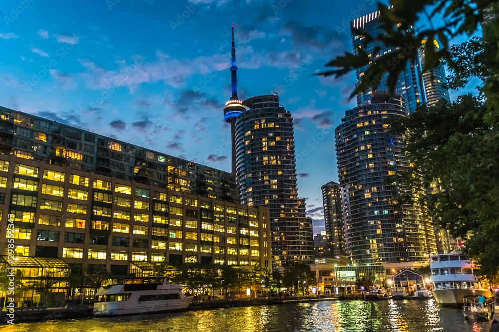 TORONTO, ONTARIO / CANADA - SEPTEMBER 20 2019: Toronto downtown. Evening