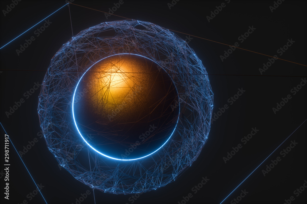 Glowing lines and creative geometries, 3d rendering.