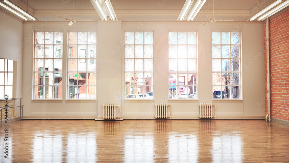 Dance or ballet studio interior. 3d illustration