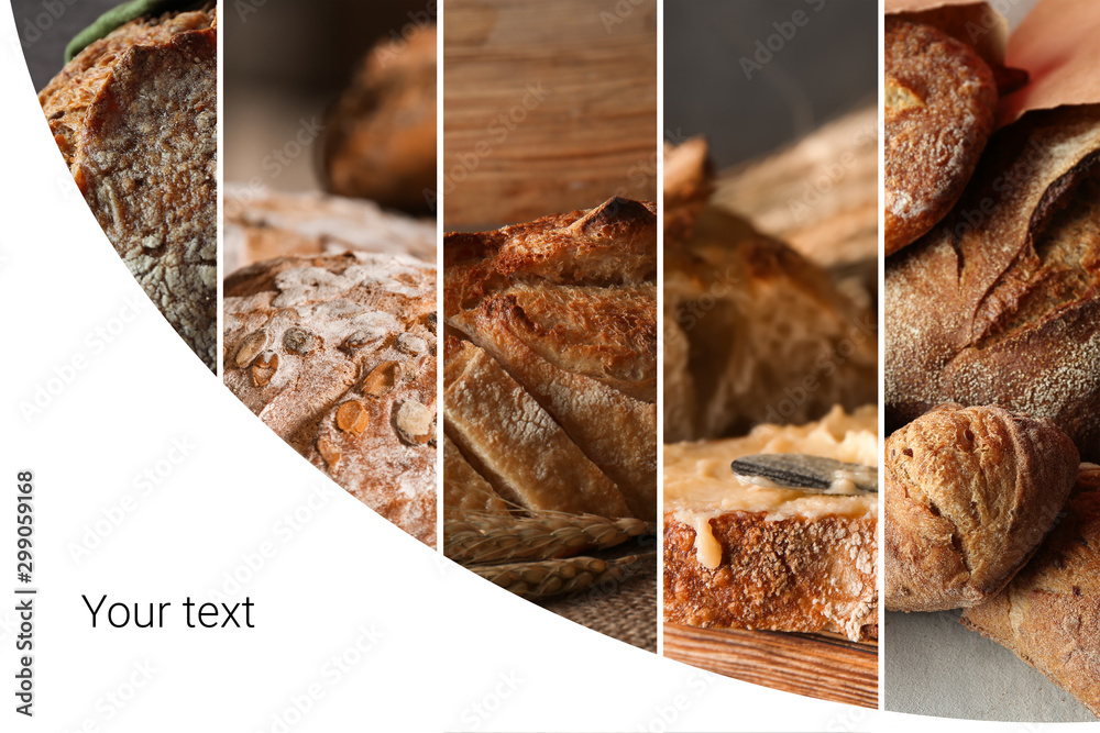 Collage of photos with fresh bread and space for text