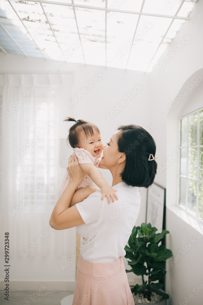 young asian mother and baby