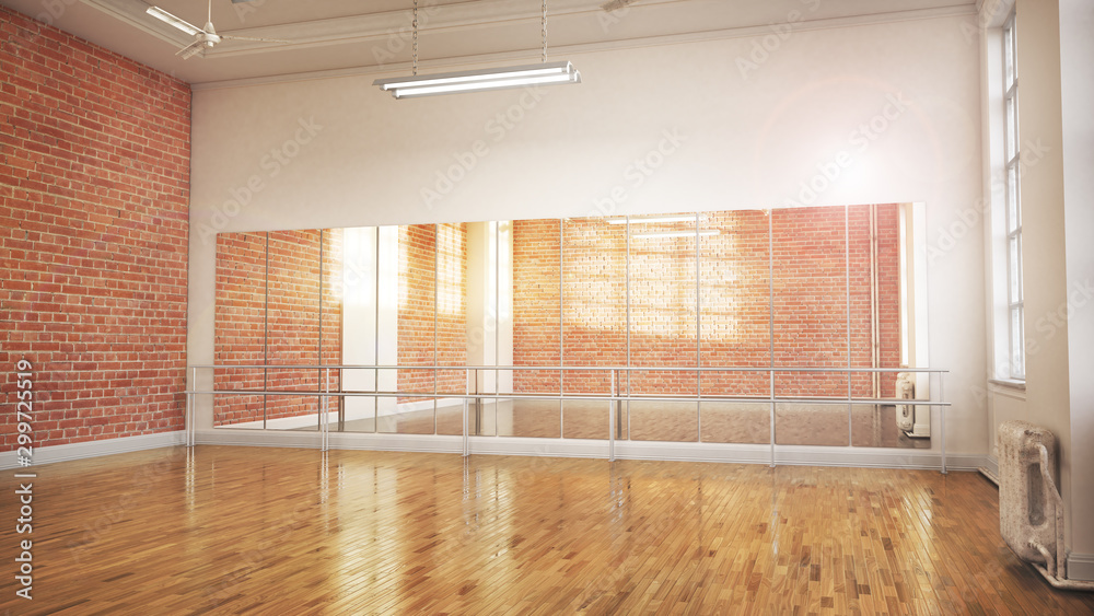 Dance or ballet studio interior. 3d illustration