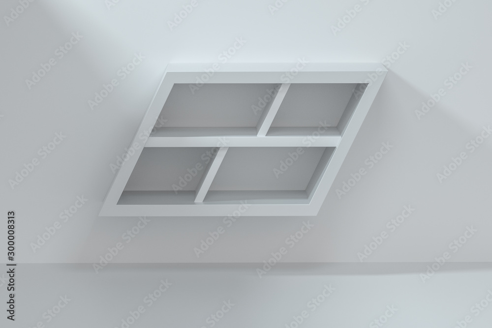 White empty cube shelf in the empty room, 3d rendering.