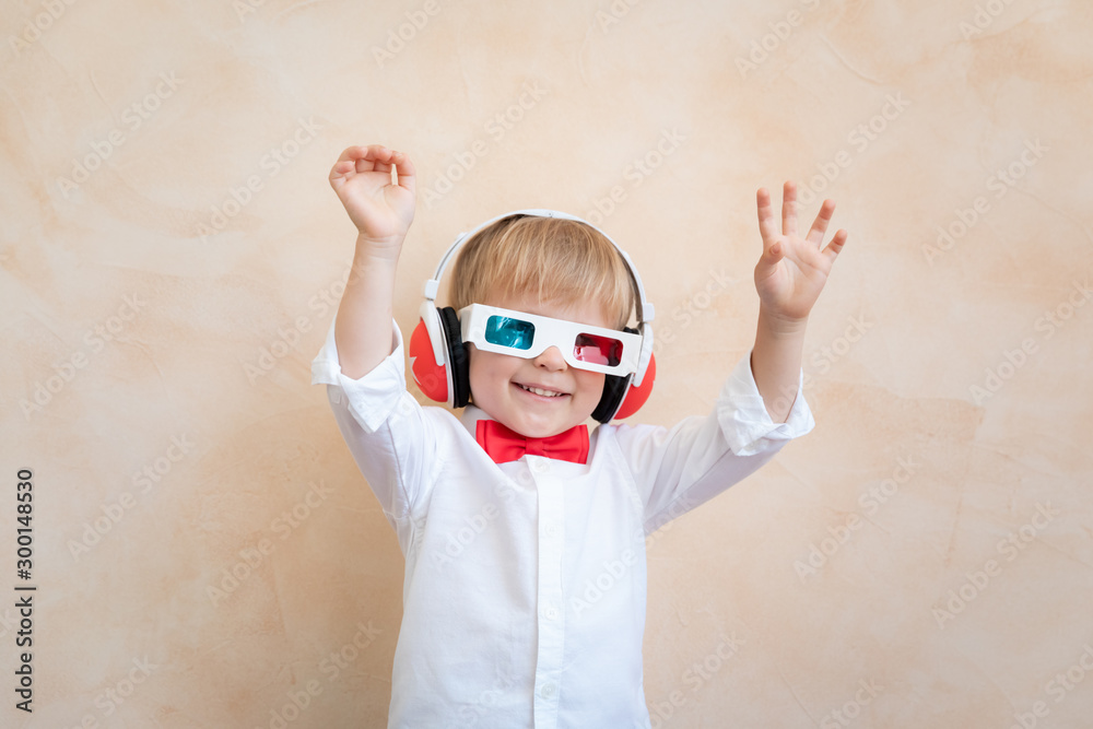 Funny kid wearing 3d glasses