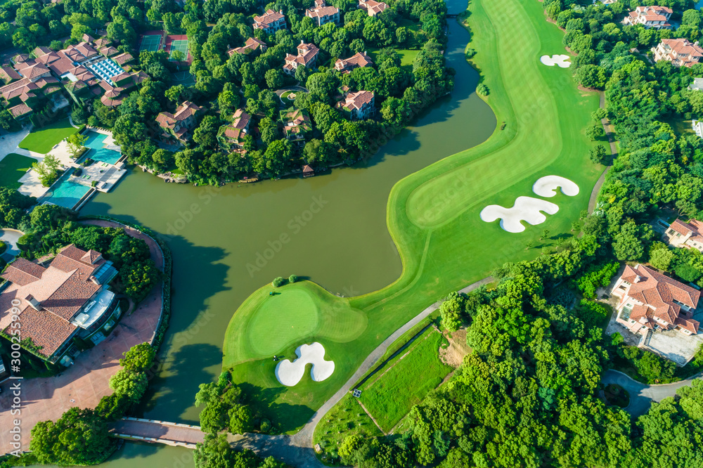 Aerial view of a beautiful green golf course.high angle view.