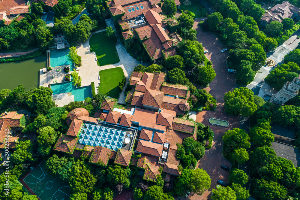 Aerial view of a beautiful green golf course.high angle view.