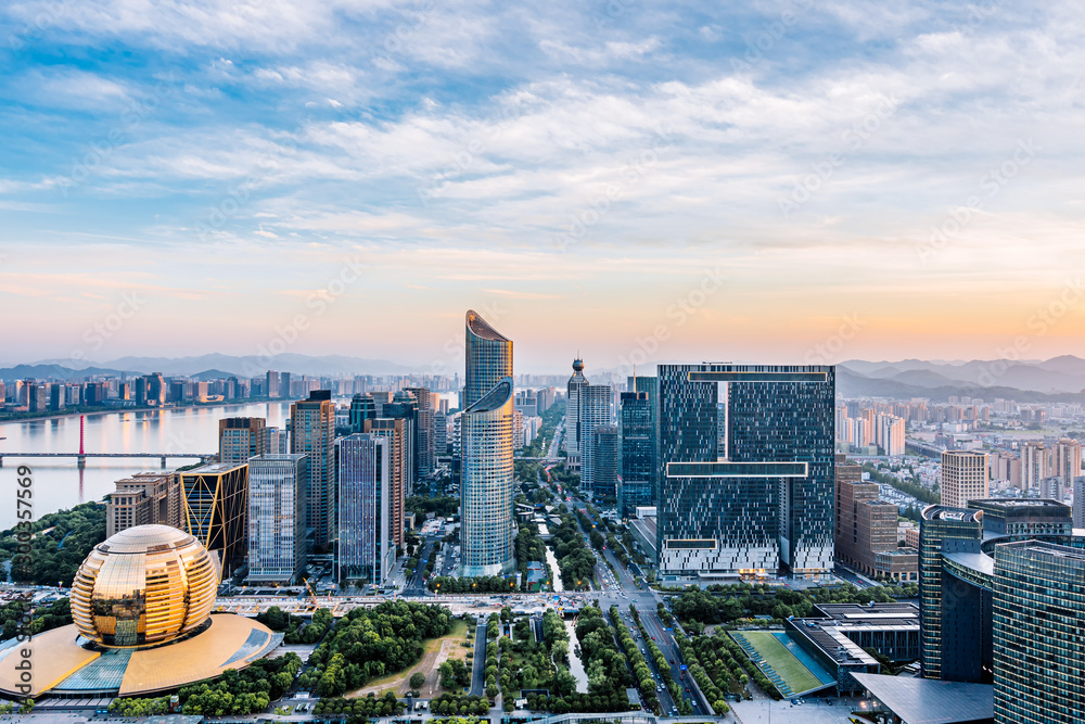 Sunset of Qianjiang New Town, Hangzhou, Zhejiang, China