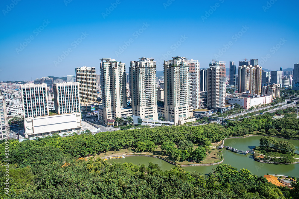 中国广东省东莞市虎门镇城市建筑天际线