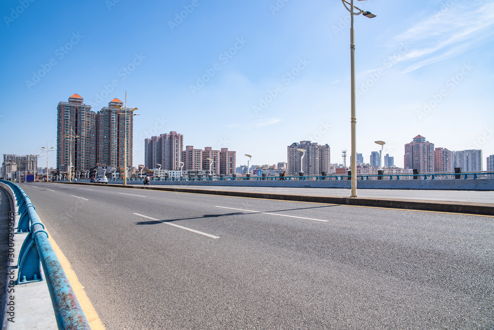 Humen Town, Dongguan City, Guangdong Province, China, Zhenyuan Bridge Road Surface and Urban Archite