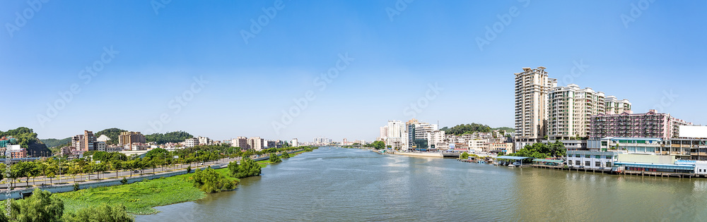 广东省东莞市虎门镇珠江太平水道及城市景观全景