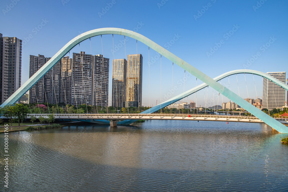 Nansha CBD Building and Jiaomen Bridge scenery in Guangzhou, China