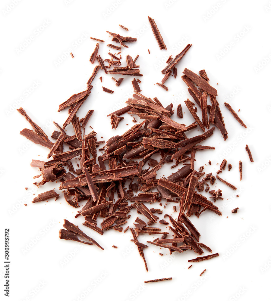 chocolate shavings on white background