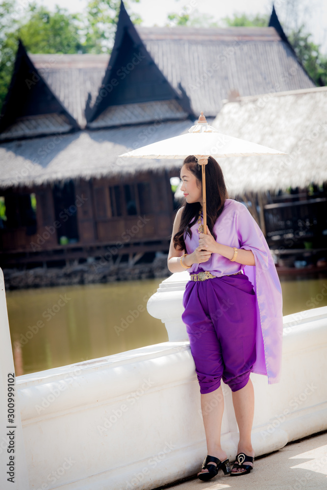 Beautiful Thai dress lady at Muang Mallika city R.E.124 Kanchanaburi,Thailand