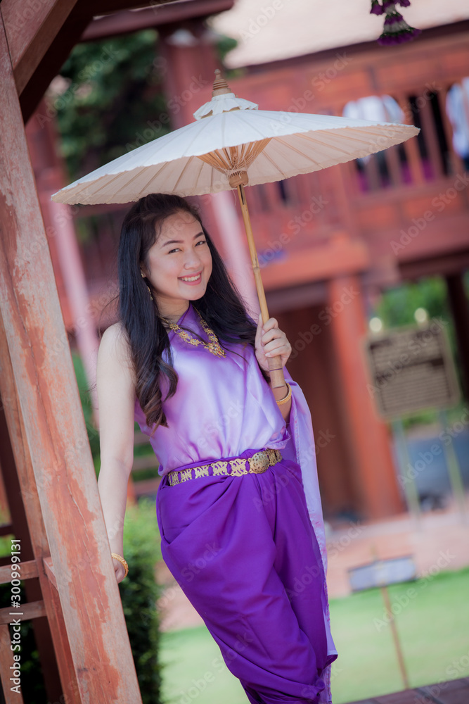 Beautiful Thai dress lady at Muang Mallika city R.E.124 Kanchanaburi,Thailand