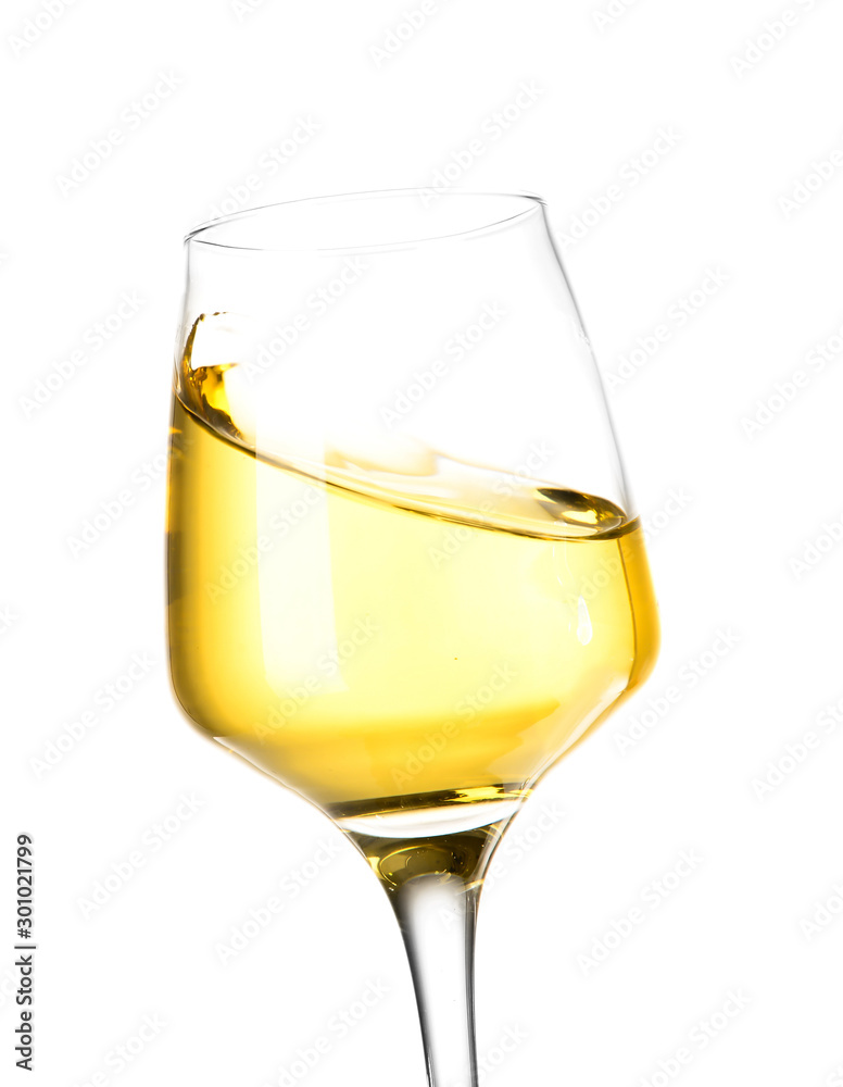 Glass of wine on white background