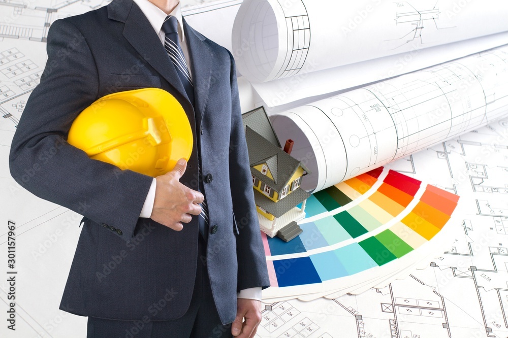 Worker with a tool belt. Isolated over white background.