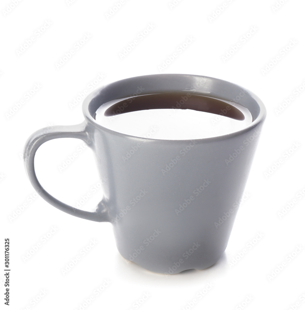 Cup of hot tea on white background