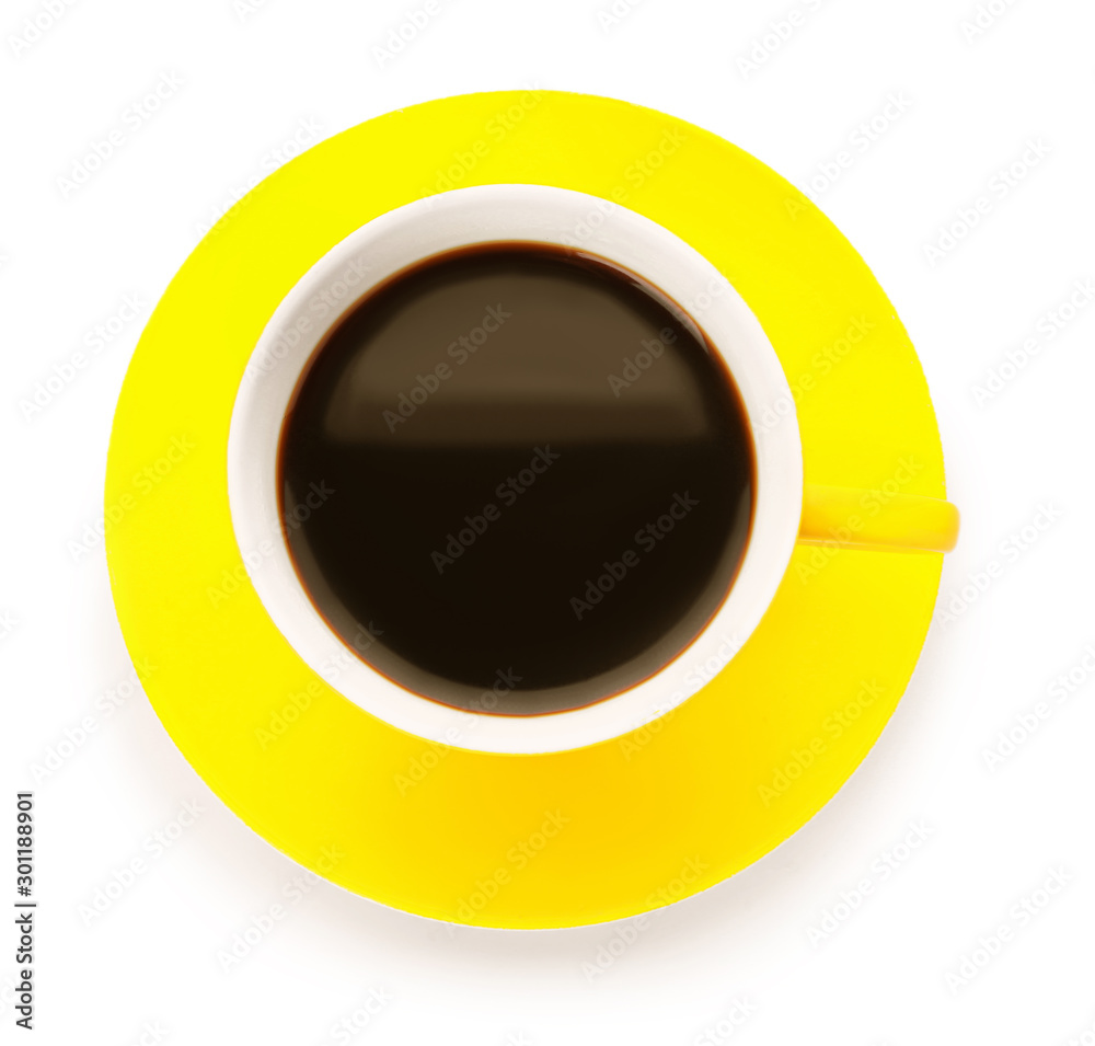 Cup of hot coffee on white background