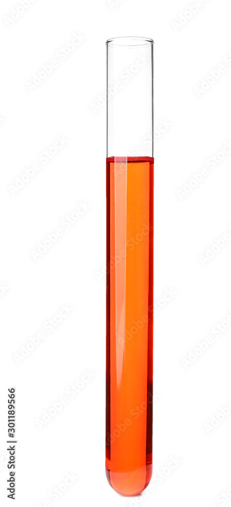 Test tube with color sample on white background