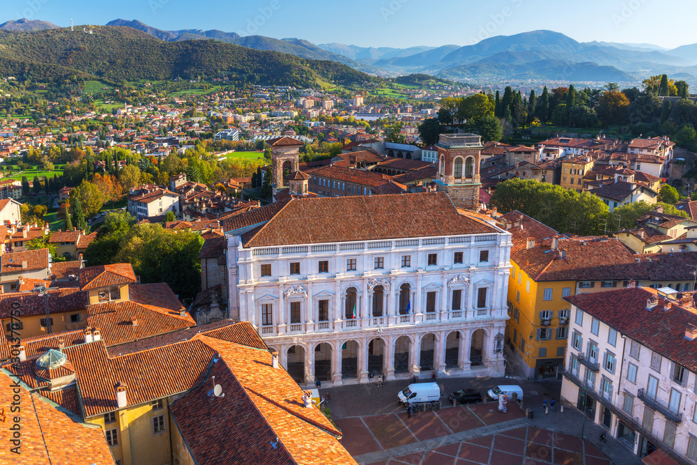 Beautiful architecture of the Citta Alta old town in Bergamo, Italy