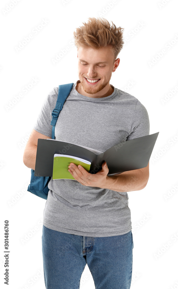 Portrait of male student on white background